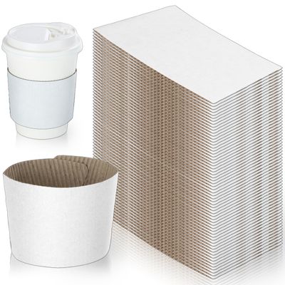 White Coffee Sleeves For 10 to 20 oz. Cups (250 Pack), Disposable Corrugated Cardboard Paper Jacket For Better Grip, Hot Cold Drinks Holder, Chocolate Milk Tea Beverage Insulator, Hand Protection