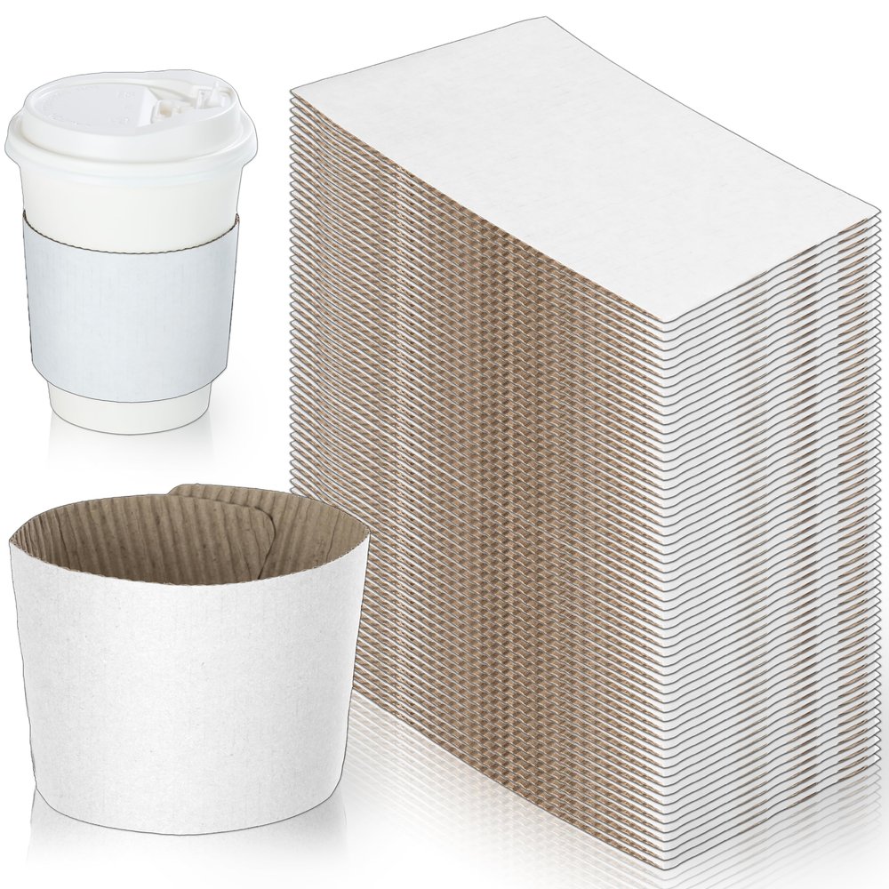 White Coffee Sleeves For 10 to 20 oz. Cups (250 Pack), Disposable Corrugated Cardboard Paper Jacket For Better Grip, Hot Cold Drinks Holder, Chocolate Milk Tea Beverage Insulator, Hand Protection