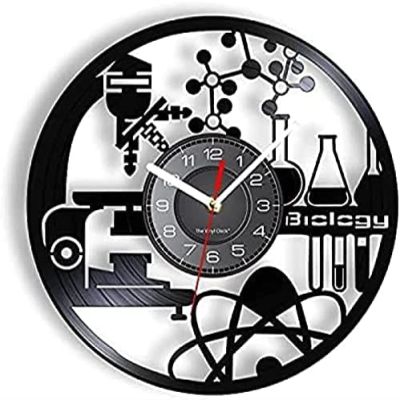 Modern Roman Numerals Wall Clocks 12 Inch Vinyl Record Wall Clock Biology Themed Wall Clock Made of Real Vinyl Record Chemistry Experimental Equipment Wall Watch Hanging Decor for Lab