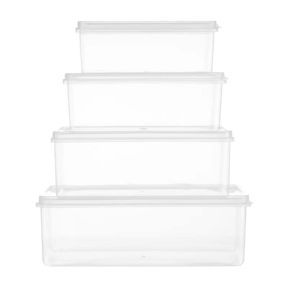 A set of eight refrigerator storage boxes with sizes ranging from 15.5 to 11-6cm, small from 18.5 to 12-7cm, medium from 21 to 14-8cm, large from 24 to 16-9cm, extra large from 28 to 18.5 to 9.3cm, extra large from 31 to 20.5 to 9.8cm, maximum from 3