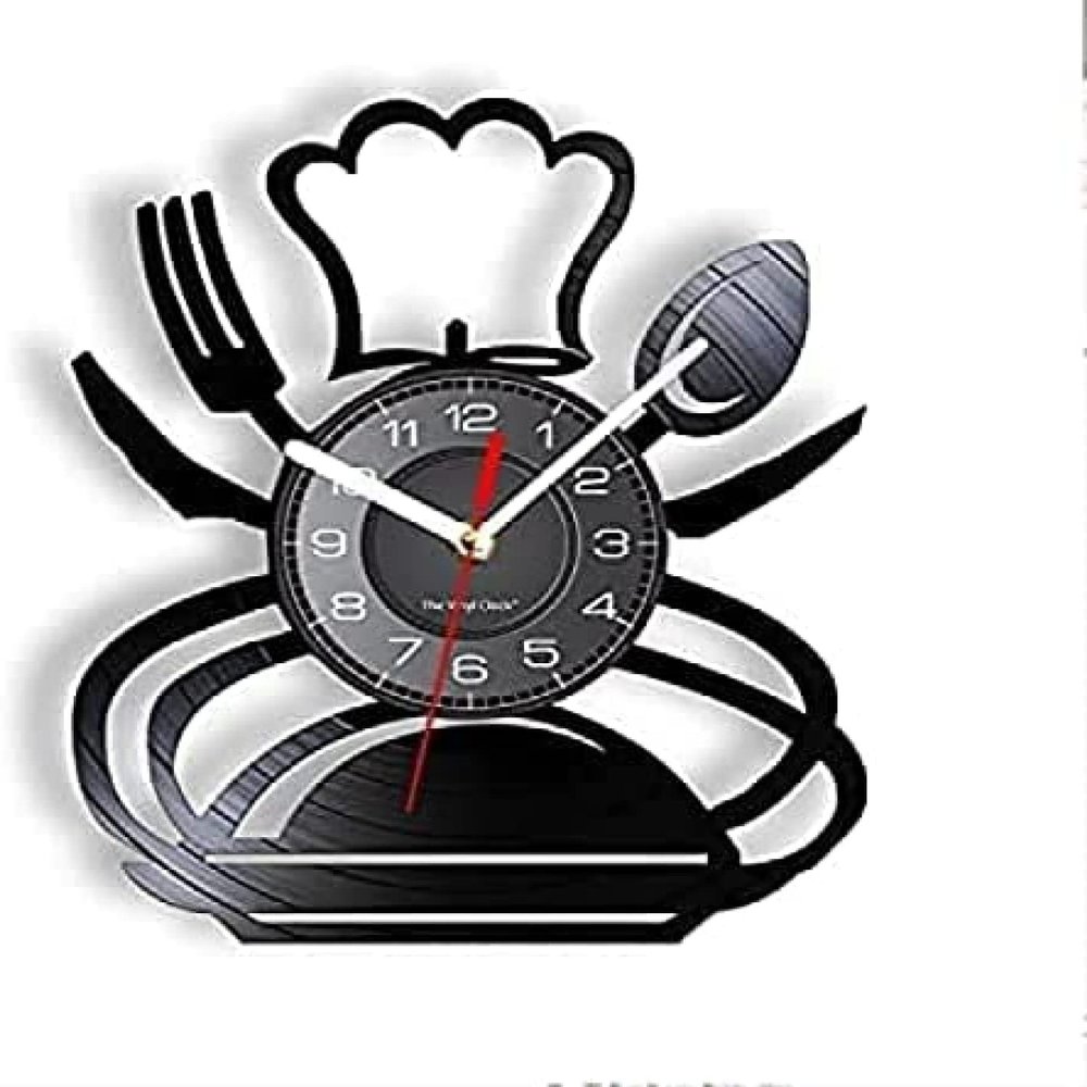 Modern Roman Numerals Wall Clocks Silent Non-Ticking 12In Retro Fork Knife and Spoon Kitchen Wall Art Wall Clock Silverware Design Dining Room Wall Decor Cutlery Vinyl Record Wall Clock