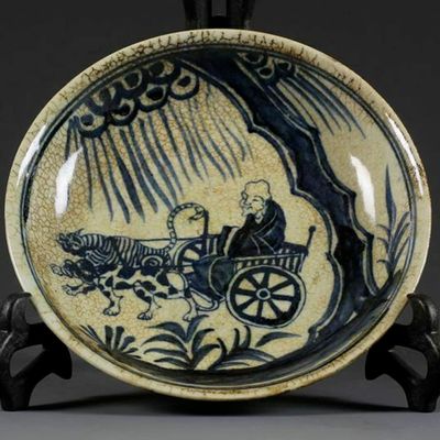 18cm China Old Ming Xuande Blue White Porcelain Guiguzi Downhill Pattern Plate