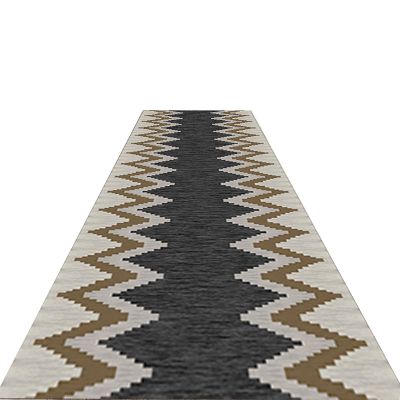 Non Slip Runner Rug Living Room Accent Farmhouse Runner Rug Grey and Brown Geometric Hallway Runner Rug, Living Room/Bedroom/Stairs Long Non Skid Area Rugs, 60/80/90/100/120/140cm Width (Size : 0.8x3