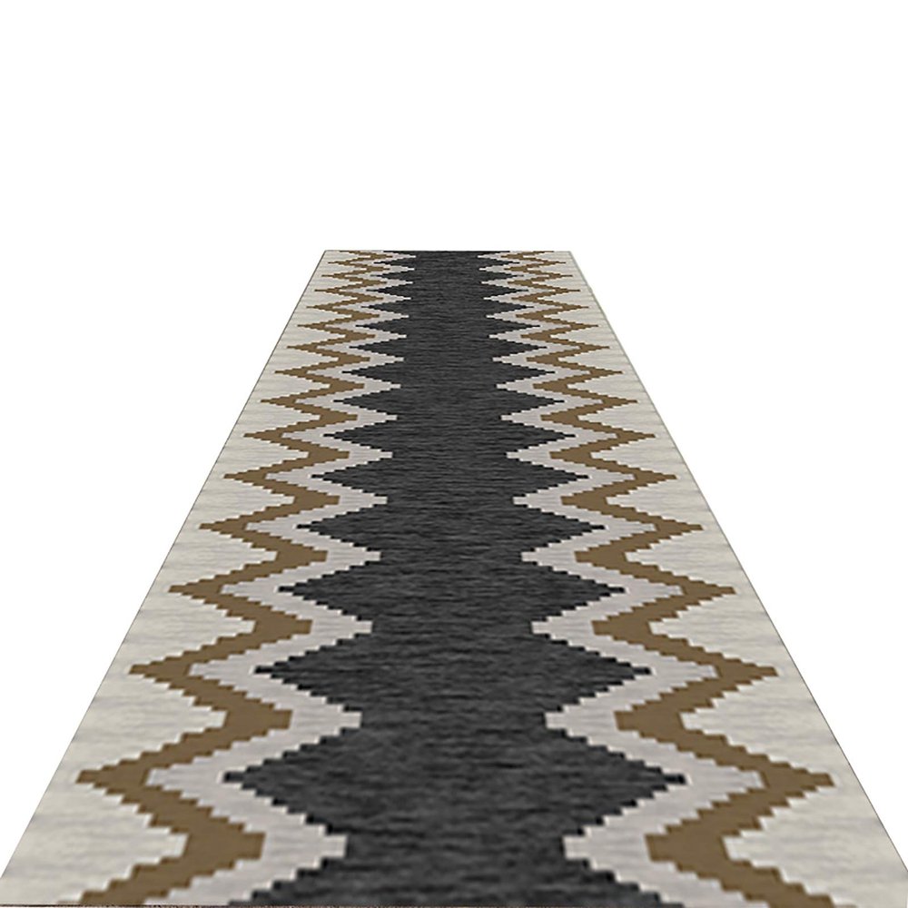 Non Slip Runner Rug Living Room Accent Farmhouse Runner Rug Grey and Brown Geometric Hallway Runner Rug, Living Room/Bedroom/Stairs Long Non Skid Area Rugs, 60/80/90/100/120/140cm Width (Size : 0.8x3