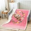 Cute Sloth Sherpa Blanket Animal Blanket for Kids, Pink Buffalo Throw Blanket for Sofa Twin Size White Yellow Flower Fleece Blanket, Kawaii Heart Print Plush Blanket Cartoon Style Bedroom Decor view 2