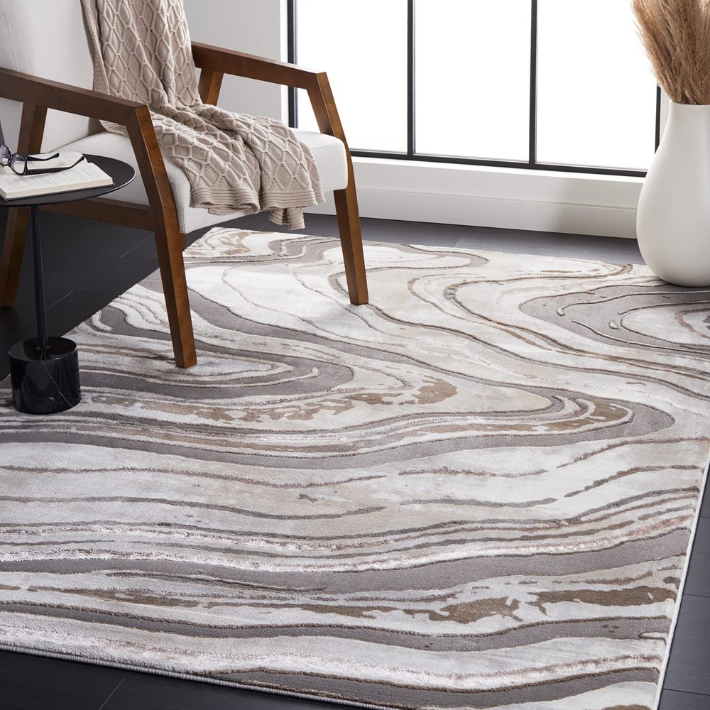 SAFAVIEH Craft Collection Area Rug - 5'3" x 7'6", Grey & Beige, Modern Abstract Design, Non-Shedding & Easy Care, Ideal for High Traffic Areas in Living Room, Bedroom (CFT856F)