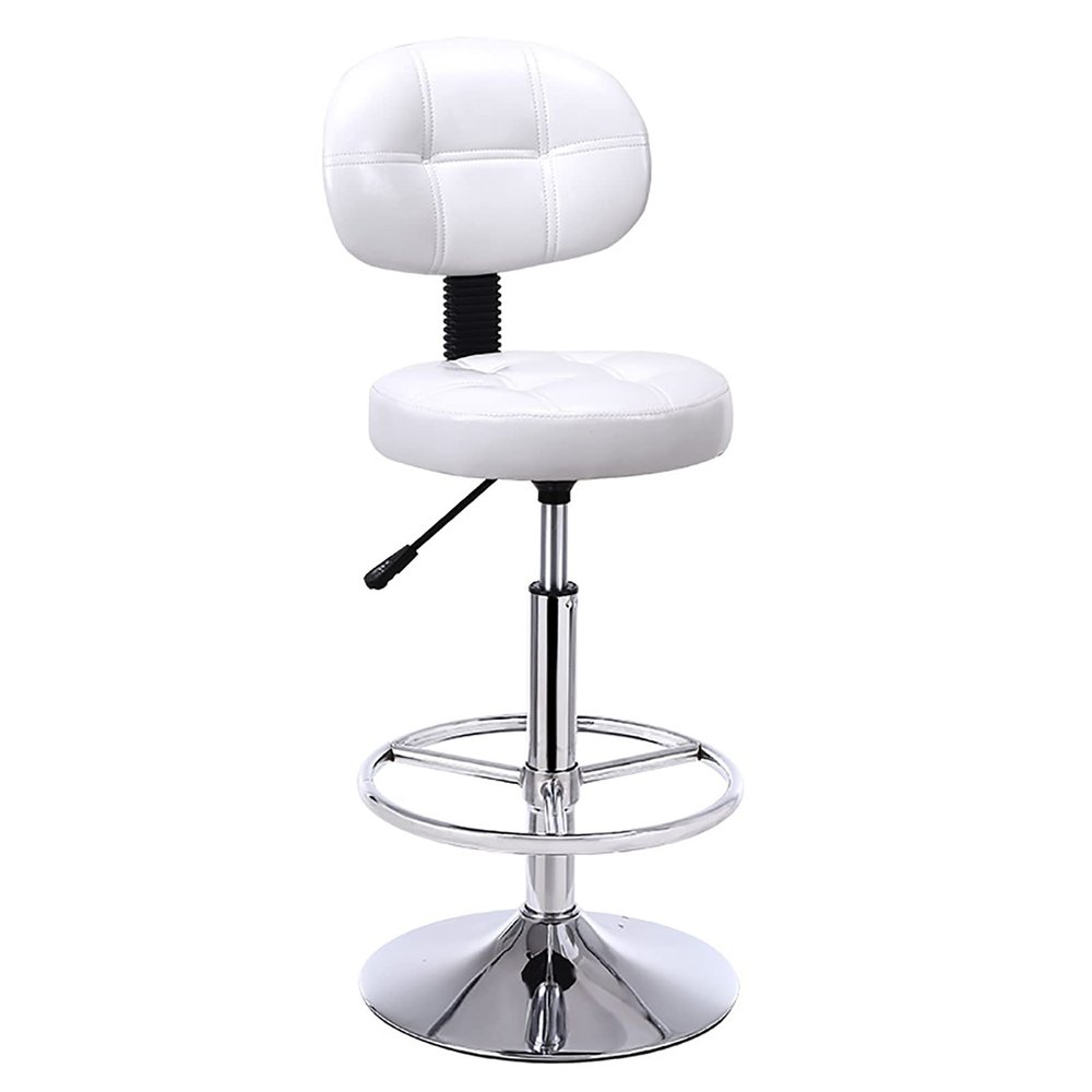 N/A PU Leather Round Bar Stool with Back Rest Height Adjustable Swivel Pub Chair Home Kitchen Bar stools Backless Stool with Footrest,D