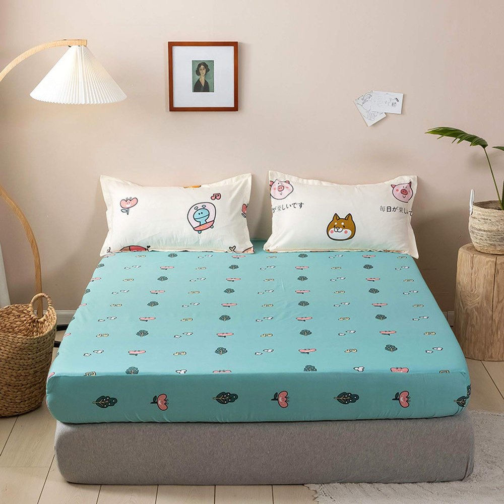 FCLDESHOP Soft Fitted Sheets Queen Size,Comfort Polyester Mattress Protector PillowcaseChildren Bedroom Anime Print Deep Pocket Fitted Sheet Bed Cover,Blue,200cm220cm (3pcs)