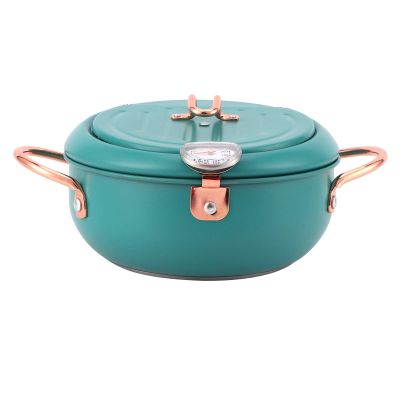 Fryer Pot, Frying Pot with Thermometer Japanese Stainless Steel Fryer Pan for Induction Cooker Deep Green