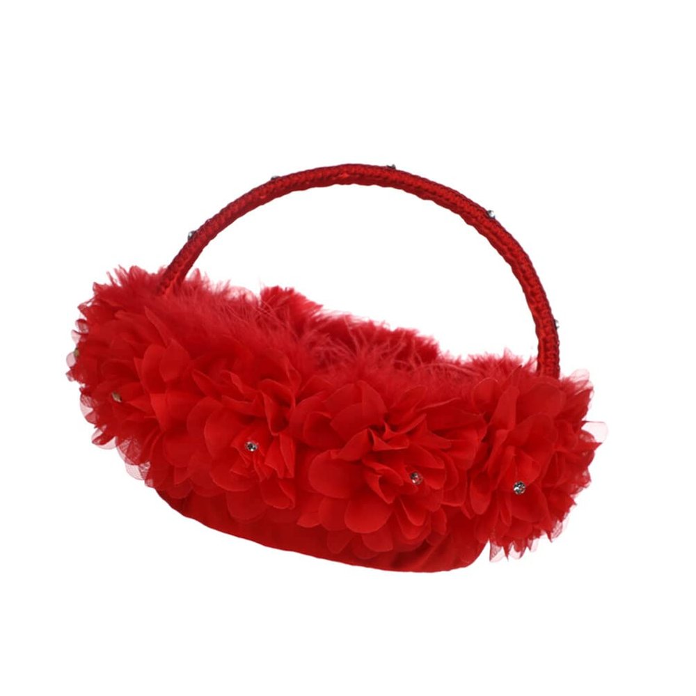 Black Basket Small Girl Basket Lace Round with Handle for Weddings Photo Props-Red White