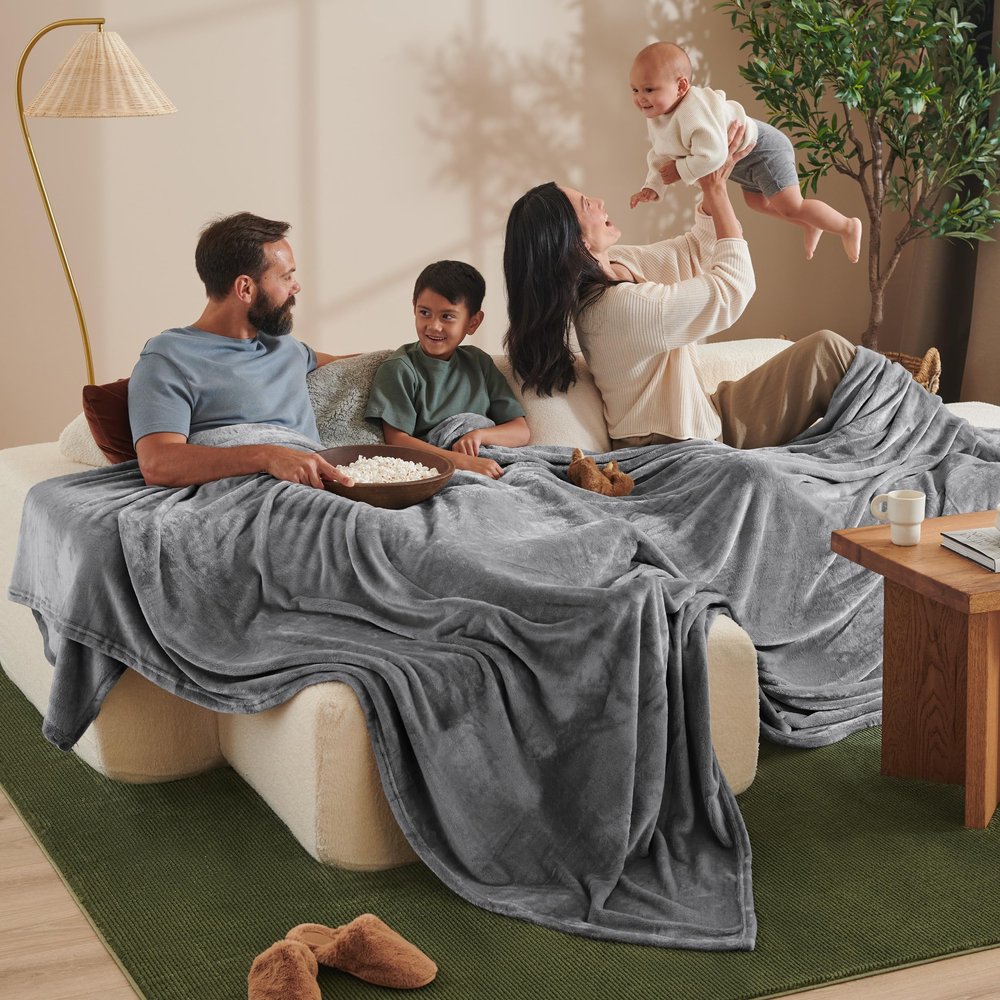 Bare Home Fleece Blanket - Giant Size - Ultra-Soft Lightweight for Bed, Sofa, and Couch - Luxury Microplush - Cozy Warm Blanket (Giant, Grey)