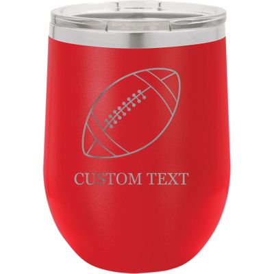 12-Ounce Vacuum Insulated Stainless Steel Wine Tumbler Customized Double-Walled Laser Engraved Liquor Alcohol Coffee Closing Travel Mug, Red Football, Personalized