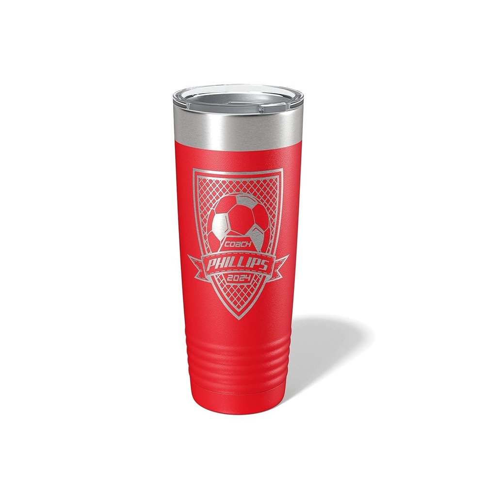 Alterd Industries Soccer Coach Gift - Soccer Coach Gifts Tumbler | soccer coach gifts for men | Girls Soccer Coach Gifts | Soccer coach ideas (Soccer Crest, Red, 20oz Tumbler)
