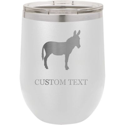 12-Ounce Vacuum Insulated Stainless Steel Wine Tumbler Customized Double-Walled Laser Engraved Liquor Alcohol Coffee Closing Travel Mug, White Donkey, Personalized