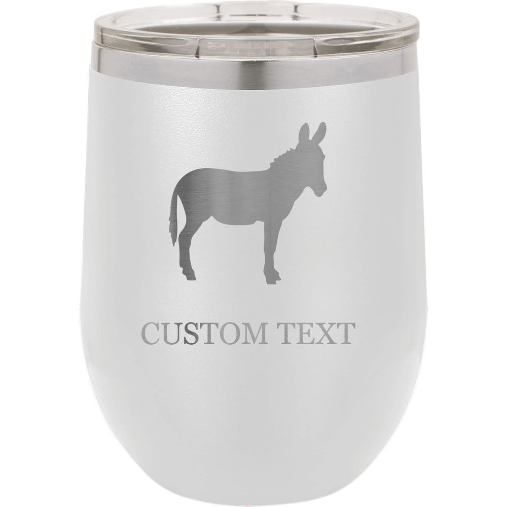12-Ounce Vacuum Insulated Stainless Steel Wine Tumbler Customized Double-Walled Laser Engraved Liquor Alcohol Coffee Closing Travel Mug, White Donkey, Personalized
