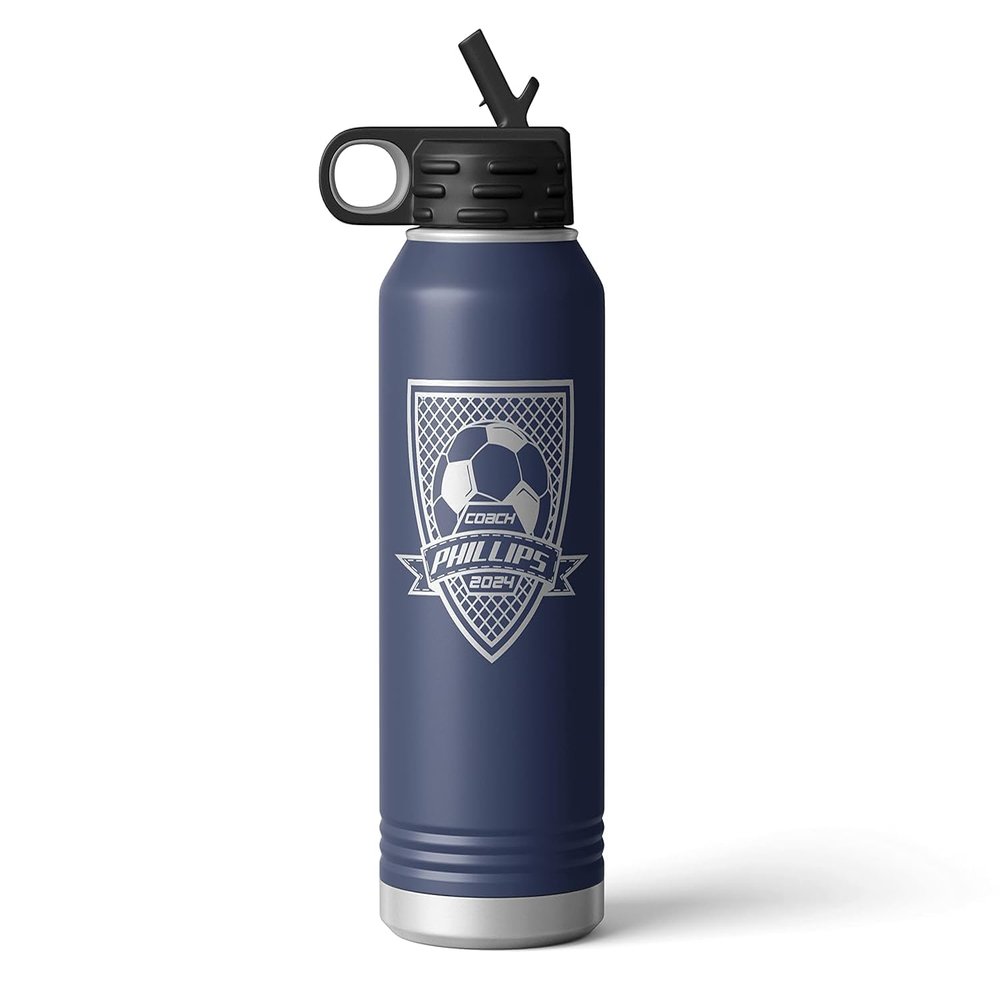 Alterd Industries Soccer Coach Gift - Soccer Coach Gifts Tumbler | soccer coach gifts for men | Girls Soccer Coach Gifts | Soccer coach ideas (Soccer Crest, Navy, 32oz Water Bottle)