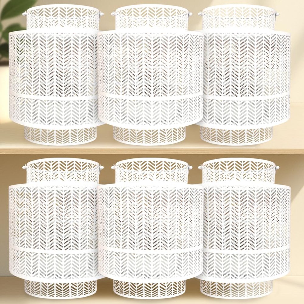 Decozen Hanging Candle Lantern - Decorative Large White Metal Candle Holder for Home Decor Patio Dining Living Room Bedroom Office Farmhouse Pathway Entryway Events Wedding Decorations - Set of 6