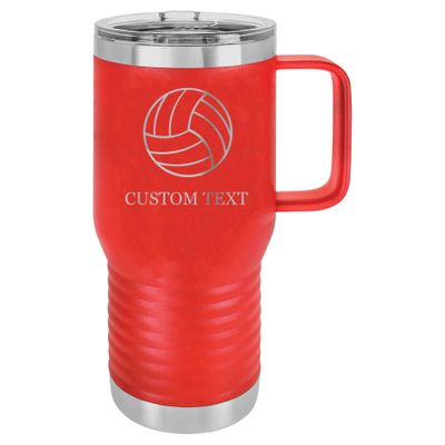 20-Ounce Vacuum Insulated Stainless Steel Tumbler Customized Double-Walled Laser Engraved Coffee Closing Travel Mug, Red Outlined Volleyball, Personalized