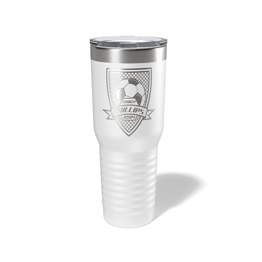 Alterd Industries Soccer Coach Gift - Soccer Coach Gifts Tumbler | soccer coach gifts for men | Girls Soccer Coach Gifts | Soccer coach ideas (Soccer Crest, White, 30oz Tumbler)