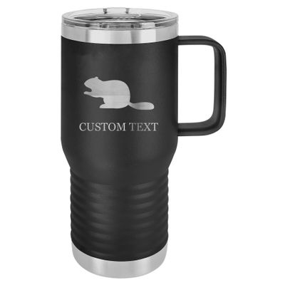 20-Ounce Vacuum Insulated Stainless Steel Tumbler Customized Double-Walled Laser Engraved Coffee Closing Travel Mug, Black Beaver, Personalized