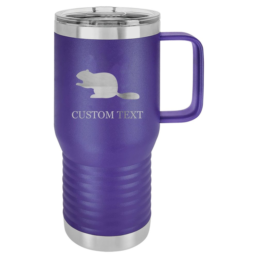 20-Ounce Vacuum Insulated Stainless Steel Tumbler Customized Double-Walled Laser Engraved Coffee Closing Travel Mug, Purple Beaver, Personalized