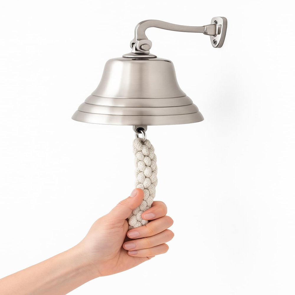 ACL Bar Accessories for Home Pub Hand Bell Wall Mounted Bar Bell Nautical Decorations Unique Silver Bell with Crisp Loud Sounds Ideal for Christmas, Reception, Pubs (8 Inch)