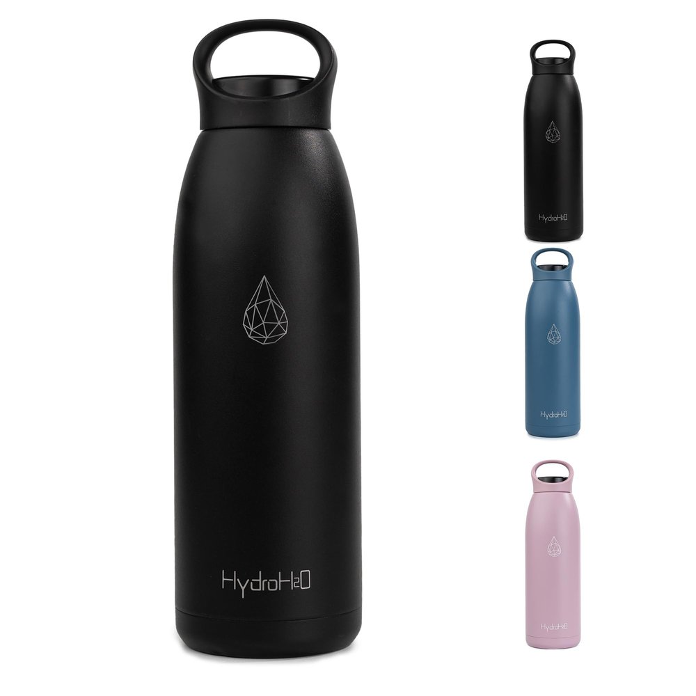 32 oz Insulated Water Bottle Stainless Steel, Vacuum Flask BPA-Free Leakproof Double Wall Metal Bottle, Keeps Cold 24H Hot 12H, Durable Sports Thermos for Men & Women, Gym, Office & Travel, Black