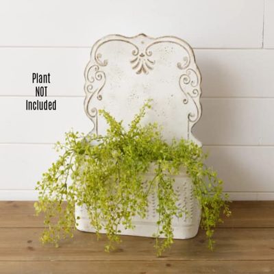 French Country Farmhouse Aged White Metal Wall Basket Hanging Planter Bin for Kitchen, Farmhouse, Holiday, Home Decor