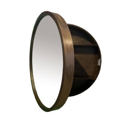 CHER-BUEATY Medicine Cabinet Bathroom Space Saver Storage Round Cabinets with Mirror Surface Wall Mounted Solid Wood Circular Frame 3 Level (Color: Walnut, Size:20 Inch x 20 Inch