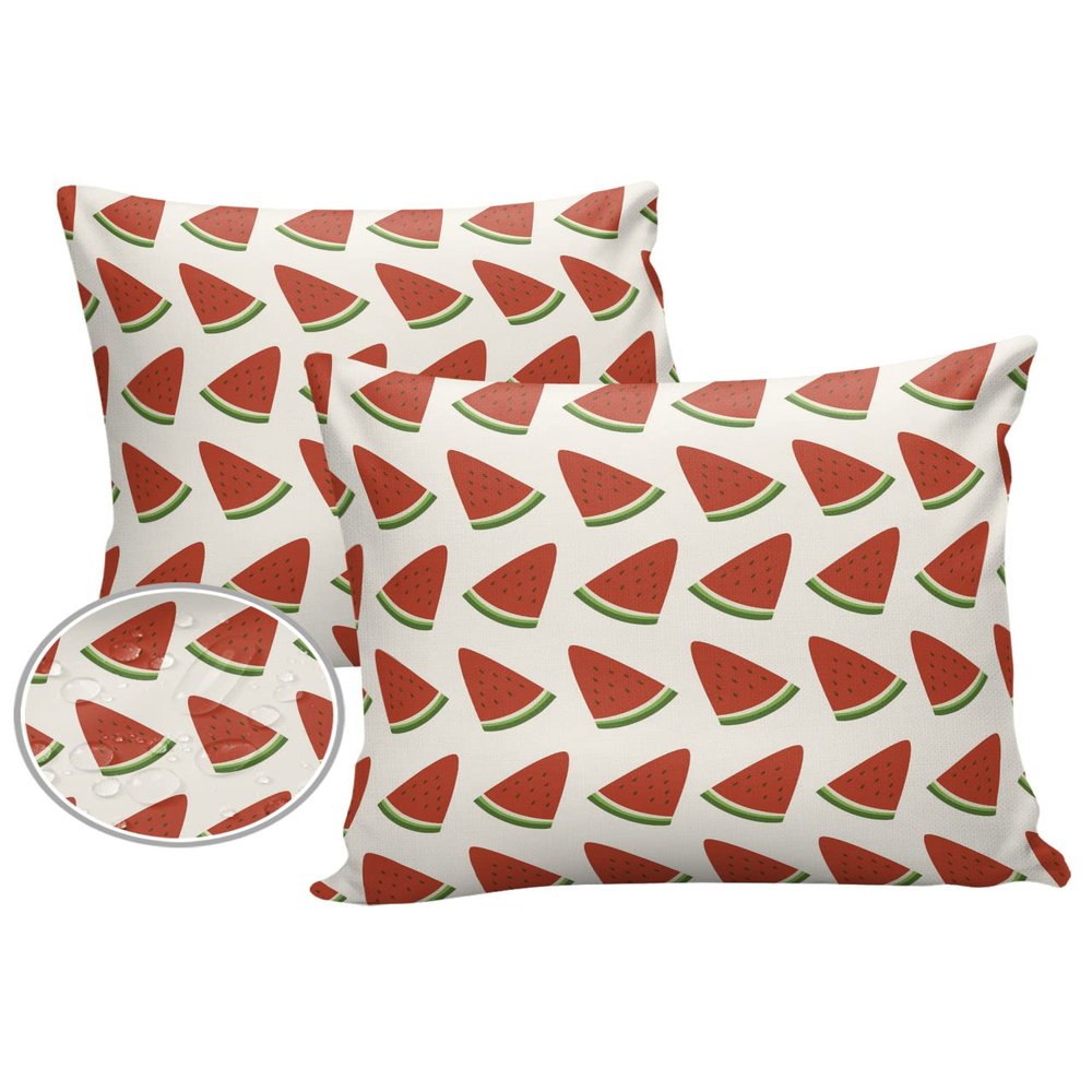 Waterproof Pillow Covers for Couch Throw Pillow Cases Set of 2, Farm Watermelon Decorative Cushion Pillow Covers 18x18In,Indoor Outdoor Decoration Summer Farmhouse Fruit Tile
