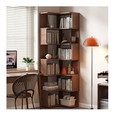 KIRANDY Solid Wood Corner Bookcase Bookshelf, Floor-to-Ceiling Corner Cabinet Simple Shelf for Living Room Office (Size : 3layer Walnut Color 60x60x96cm)