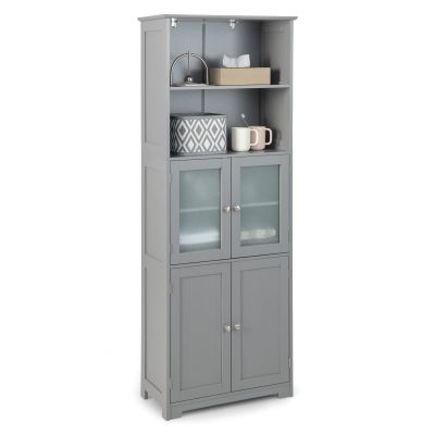Tangkula Tall Bathroom Storage Cabinet, Freestanding Floor Cabinet w/2 Glass Doors & 2 Open Shelves, 3-Position Adjustable Shelves, Anti-toppling Design, 64 Tall Pantry Cupboard for Kitchen