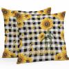 Chucoco Waterproof Pillow Covers for Couch Throw Pillow Cases Set of 2, Farm Sunflowers Honeybee Decorative Cushion Pillow Covers 18x18In,Indoor Outdoor Decoration Rural Bee and Blossoms Floral view 1
