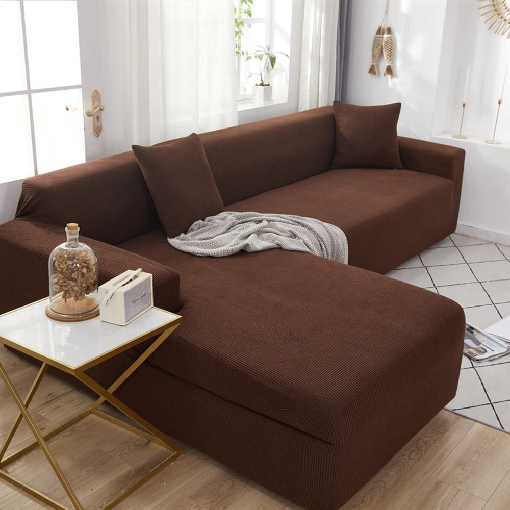 MIPOPS Velvet Sofa Cover Stretch Universal Elastic Couch Cushion Slipcovers Anti-Slip L Shape Sofa Cushion Slipcover Chaise Lounge Furniture Protector(C,2 Seats 145-185cm)