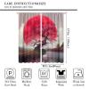Japanese Red Tree Blackout Curtains, Red Moon Side by The Lake, Abstract Watercolor Eastern Art Style Romantic Cherry Blossom Floral Scenery Curtains for Living Room Bedroom 63x72in view 2