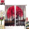 Japanese Red Tree Blackout Curtains, Red Moon Side by The Lake, Abstract Watercolor Eastern Art Style Romantic Cherry Blossom Floral Scenery Curtains for Living Room Bedroom 63x72in view 3