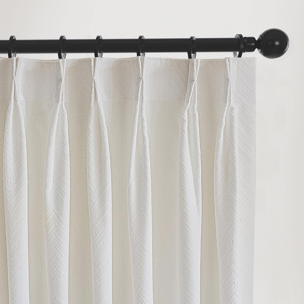 Artdix White Chevron Sheer Curtains 102 Inches Long 2 Panels Set, Timeless Pinch Pleat Linen Privacy Semi Solid Sheer Window Curtains, 2 Panels, 42 x 102 Inches, White Chevron