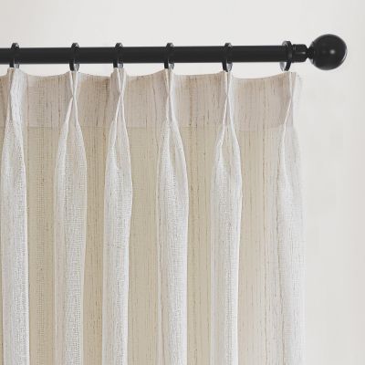 Artdix Extra Wide Linen Stripe Sheer Curtains 120 Inches Long 2 Panels Set, Timeless Pinch Pleat Linen Privacy Semi Solid Sheer Window Curtains, 2 Panels, 100 x 120 Inches, Linen Stripe