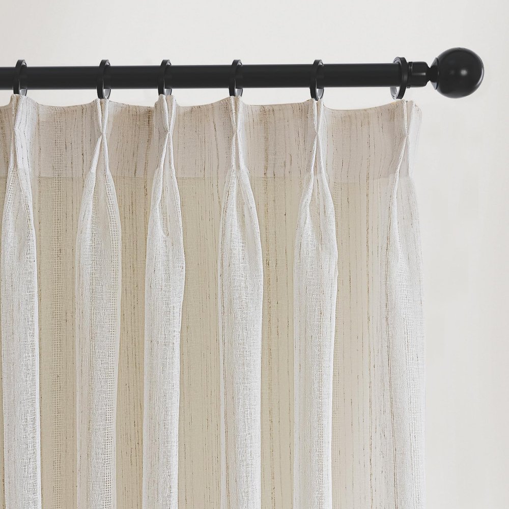 Artdix Extra Wide Linen Stripe Sheer Curtains 120 Inches Long 2 Panels Set, Timeless Pinch Pleat Linen Privacy Semi Solid Sheer Window Curtains, 2 Panels, 100 x 120 Inches, Linen Stripe