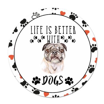 Bomehhjuli Welcome Sign for Wall Funny Dog Round Metal Sign Life is Better with Dogs Wreath Aluminum Sign Chihuahua Paw Heart Animal Theme Modern Iron Painting for Farmhouse Fence House 9.2in
