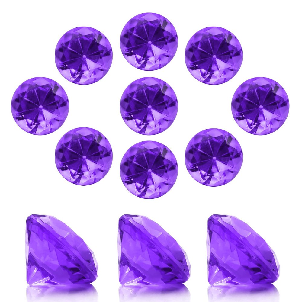 100 PCS Acrylic Diamond Gems, Purple Acrylic Diamonds 1 Inch Acrylic Gemstones Vase Filler Fake Gems Plastic Gems for Home Table Scatters Party, Event, Wedding, Arts & Crafts, Birthday Decorations