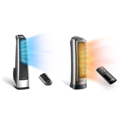 Lasko Oscillating High Velocity Tower Fan, Remote Control, Timer, 3 Powerful Speeds, 35" Silver and Black, U35115 & Oscillating Digital Ceramic Tower Heater, 23 Inches, 1500W, Silver