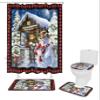 Farmhouse Snowman Bathroom Set with Shower Curtain and Rug and Accessories - 72x72 Inches Long Bathtub Curtain with Small Bath Mat,Bathtub Floor Runner Rug Set,Hooks Christmas Snowy Tree Plaid Red view 2
