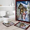 Farmhouse Snowman Bathroom Set with Shower Curtain and Rug and Accessories - 72x72 Inches Long Bathtub Curtain with Small Bath Mat,Bathtub Floor Runner Rug Set,Hooks Christmas Snowy Tree Plaid Red view 3