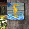 ArogGeld Nautical Coastal Seahorse Starfish Metal Sign Sea Wave Aluminum Metal Sign Nautical Theme Home Sign Wall Decor 10x10in Funny Decoration Sign for Home Coffee Cafes Office Store view 2