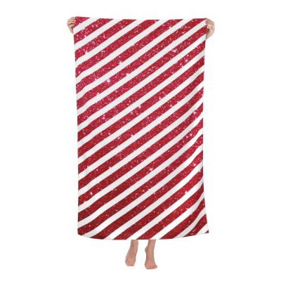 LMNSWDA Cute Christmas Candy Cane Glitter Beach Towels Oversized Soft High Absorbent Quick Dry Bath Towels Pool Towels Travel Beach Towels for Kids Adults