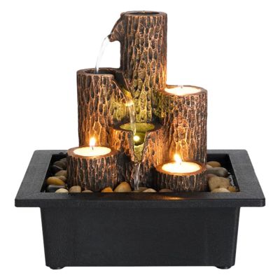 Small Indoor Relaxation Tabletop Fountain, Zen Meditation Waterfall Feature with Color LED Light & Natural Rocks, 4 Level Desk Waterfall for Home Office Bedroom Living Room Decoration (Style 4)