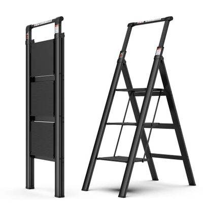 3 Step Ladder Retractable Handgrip Folding Step Stool Lightweight Folding Stepladders Home Improvement Step Stool 330lbs with Wide Anti-Slip Pedal for Home Kitchen (3 Step Ladder+ Aluminium + PC)
