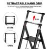 3 Step Ladder Retractable Handgrip Folding Step Stool Lightweight Folding Stepladders Home Improvement Step Stool 330lbs with Wide Anti-Slip Pedal for Home Kitchen (3 Step Ladder+ Aluminium + PC) view 4