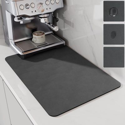 LIMNUO Coffee Mat Hide Stain Rubber, Coffee Maker Mat for Countertops, Backed Absorbent Dish Drying for Kitchen Counter (Grey, 16"x24")